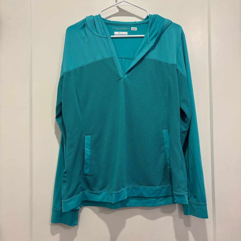 Columbia Omni-Freeze Advanced Cooling Hoodie Teal Blue XL Activewear Top